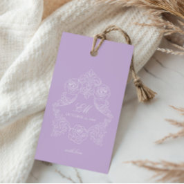 Victorian Crest Monogram Purple Wedding ギフトタグ