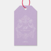 Victorian Crest Monogram Purple Wedding ギフトタグ (正面)