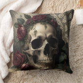 Victorian Dark Academia Gothic Skull with Roses クッション (ブランケット)