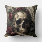 Victorian Dark Academia Gothic Skull with Roses クッション (正面)