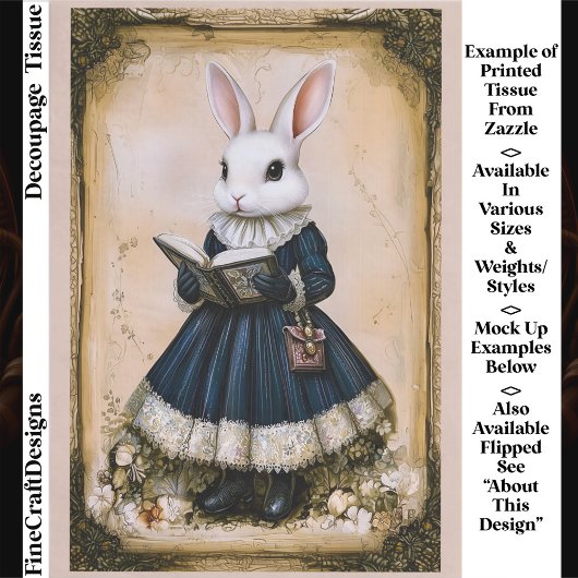 Victorian Dressed Rabbit With Book ER7L Decoupage 薄葉紙