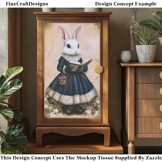 Victorian Dressed Rabbit With Book ER7R Decoupage 薄葉紙