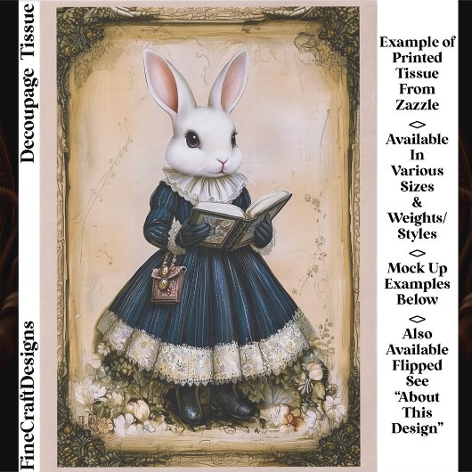 Victorian Dressed Rabbit With Book ER7R Decoupage 薄葉紙