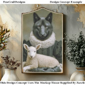 Victorian Dressed Wolf Holding Lamb ES7L Decoupage 薄葉紙