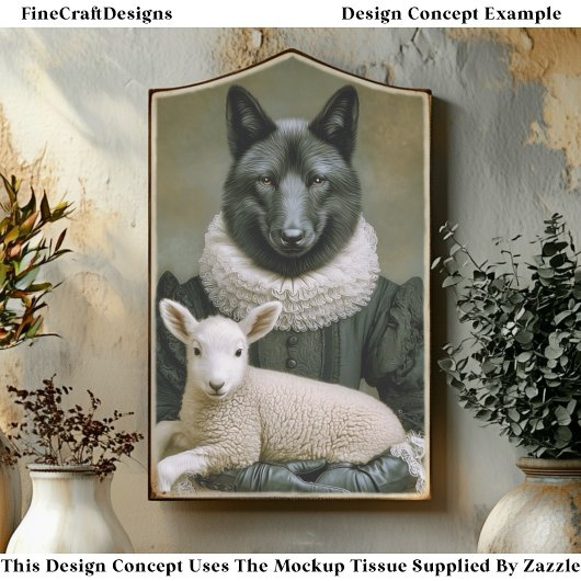 Victorian Dressed Wolf Holding Lamb ES7L Decoupage 薄葉紙