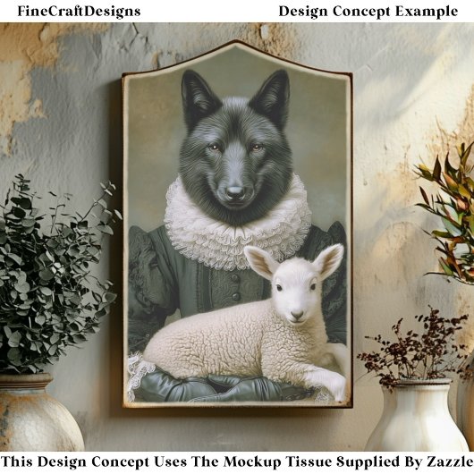 Victorian Dressed Wolf Holding Lamb ES7R Decoupage 薄葉紙
