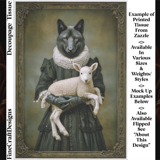 Victorian Dressed Wolf Holding Lamb ES7R Decoupage 薄葉紙