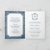 Victorian Dusty Blue Catholic QR Code Wedding 招待状 (内部)