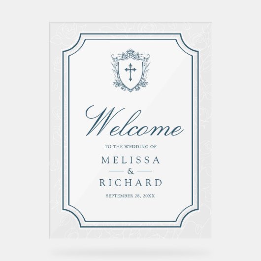 Victorian Dusty Blue Catholic Wedding Welcome アクリルサイン (正面)