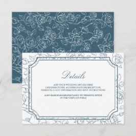 Victorian Dusty Blue Line Art Wedding Details エンクロージャーカード