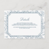 Victorian Dusty Blue Line Art Wedding Details エンクロージャーカード (正面)