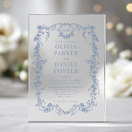 Victorian Dusty Blue Wedding Monogram アクリル招待状