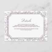 Victorian Dusty Purple Line Art Wedding Details エンクロージャーカード (正面)