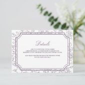 Victorian Dusty Purple Line Art Wedding Details エンクロージャーカード (スタンド正面)