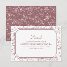 Victorian Dusty Rose Line Art Wedding Details エンクロージャーカード