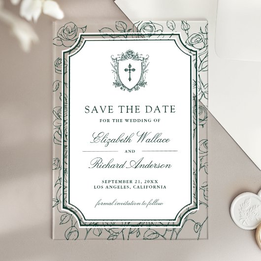 Victorian Emerald Catholic Wedding Save the Date アクリル招待状