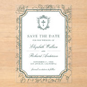Victorian Emerald Catholic Wedding Save the Date アクリル招待状 (正面)