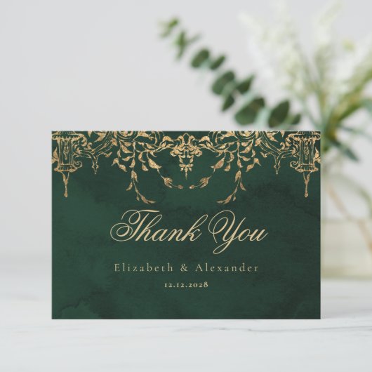 Victorian Emerald Gold Royal wedding thank you カード (スタンド正面)