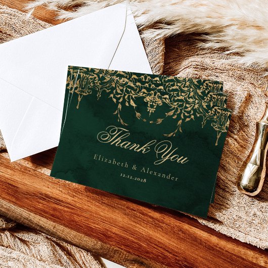 Victorian Emerald Gold Royal wedding thank you カード
