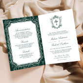 Victorian Emerald Green Catholic QR Code Wedding 招待状