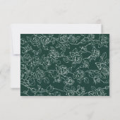 Victorian Emerald Green Floral Line Art Wedding 出欠カード (裏面)