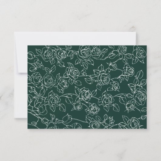 Victorian Emerald Green Floral Line Art Wedding 出欠カード (裏面)
