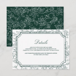 Victorian Emerald Green Line Art Wedding Details エンクロージャーカード