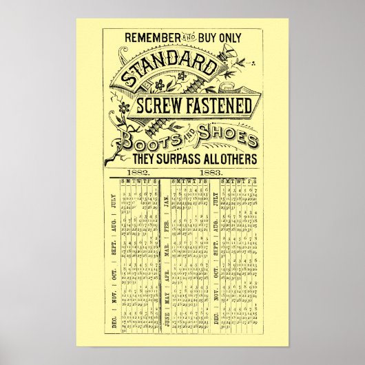 Victorian Era 1882 1883 Shoe & Boots Ad Calendar ポスター (正面)