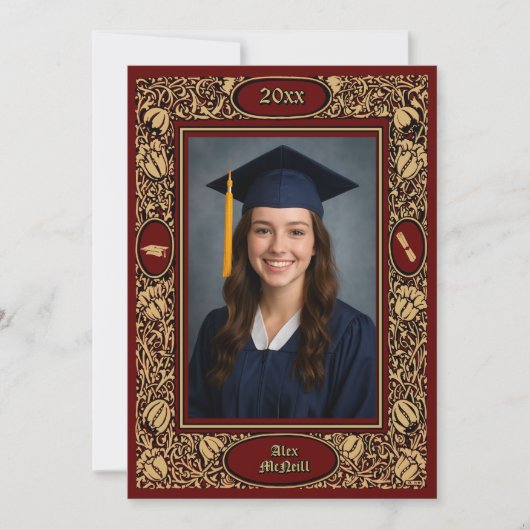 Victorian Era 1896 Art Nouveau Floral Graduation 案内状 (正面)