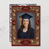 Victorian Era 1896 Art Nouveau Floral Graduation 案内状 (正面/裏面)