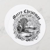 Victorian Era Christmas Winter Scene In Wreath シーズンカード (正面/裏面)