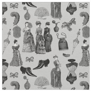 victorian era fashion women toile black white ファブリック