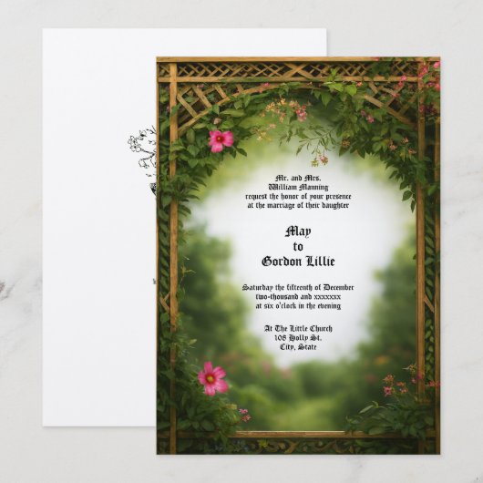 Victorian Era Floral Pergola Frame Wedding 招待状 (正面/裏面)