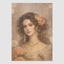 Victorian Era Lady Golden Rose Portrait Style 薄葉紙