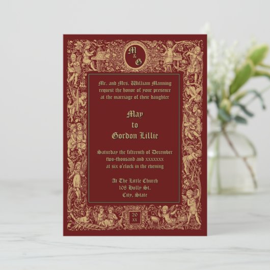 Victorian Era Neo Renaissance Cherubs Wedding 招待状 (スタンド正面)