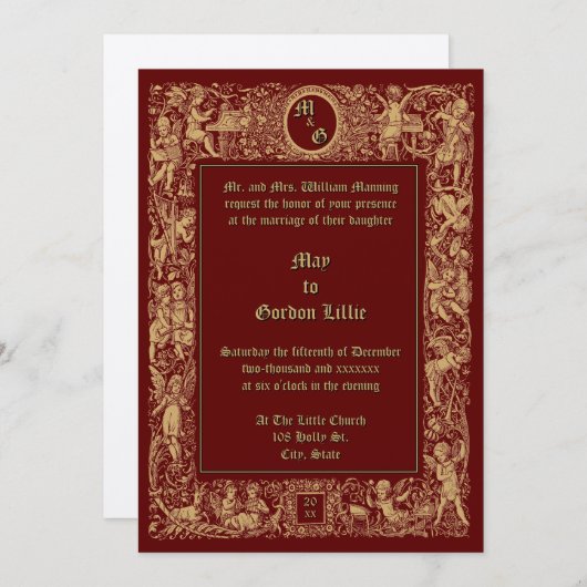 Victorian Era Neo Renaissance Cherubs Wedding 招待状 (正面/裏面)