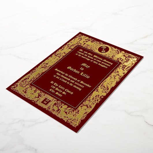 Victorian Era Neo Renaissance Cherubs Wedding 箔招待状 (回転した状態)