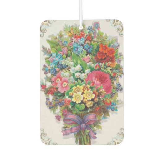 Victorian Era Valentine's Card, Floral Bouquet カーエアーフレッシュナー (正面)