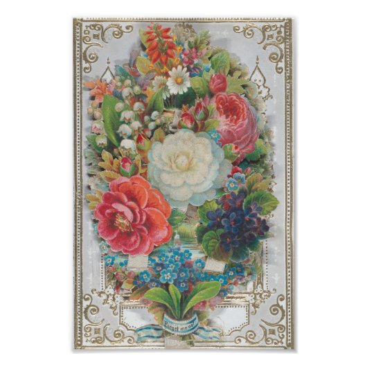 Victorian Era Valentine's Card, Floral Bouquet フォトプリント (正面)