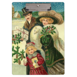 Victorian family in the snow Christmas scene クリップボード