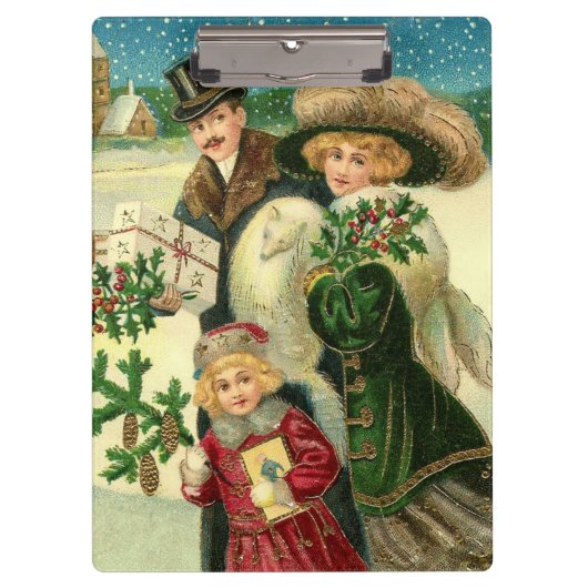 Victorian family in the snow Christmas scene クリップボード (正面)