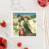 Victorian family in the snow Christmas scene スタンダードカクテルナプキン (インサイチュ)
