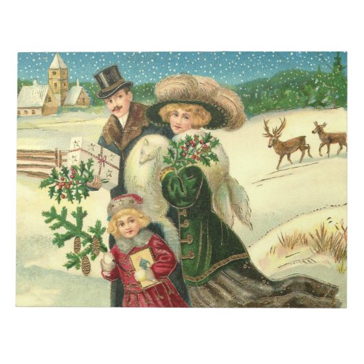 Victorian family in the snow Christmas scene ノートパッド (正面)