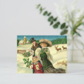Victorian family in the snow Christmas scene ポストカード (スタンド正面)
