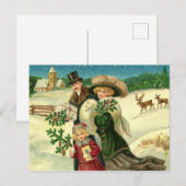 Victorian family in the snow Christmas scene ポストカード (正面/裏面)