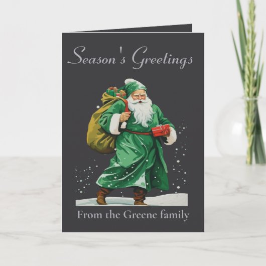 Victorian Father Christmas Wearing Green Robes Cut カード (正面)