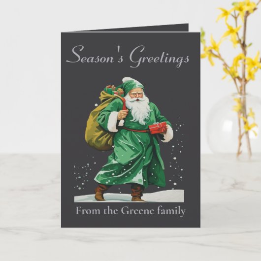 Victorian Father Christmas Wearing Green Robes Cut カード (黄色い花)