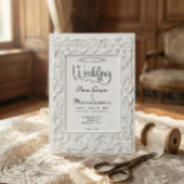 Victorian Filigree Frame Elegant White Wedding 招待状