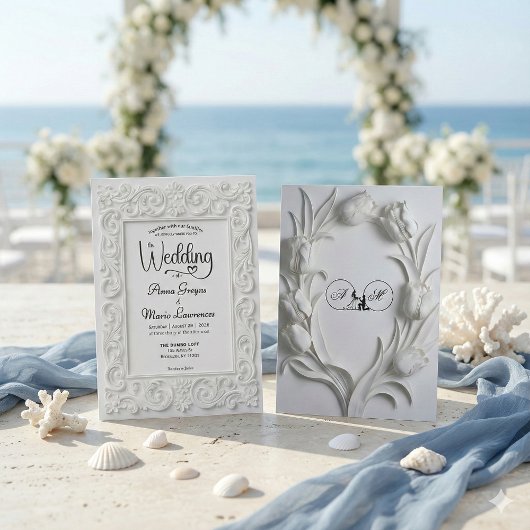 Victorian Filigree Frame Elegant White Wedding 招待状