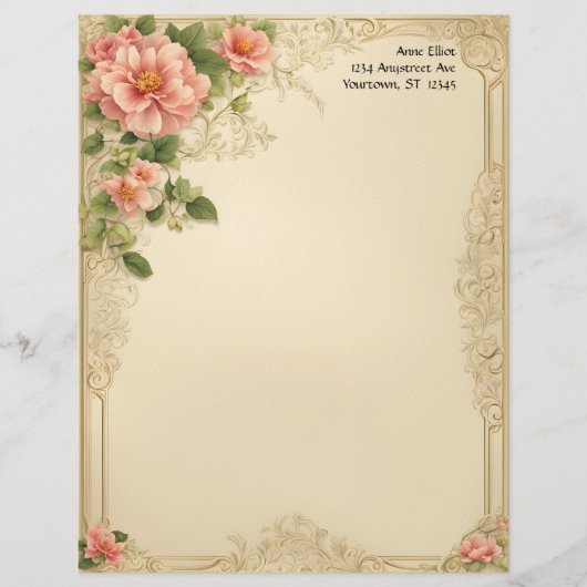Victorian Floral and Frame Stationery Paper レターヘッド (正面)